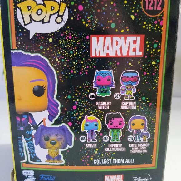 Funko Pop BLACKLIGHT edition Hawkeye Kate Bishop and Lucky the Pizza Dog - Picture 5 of 6